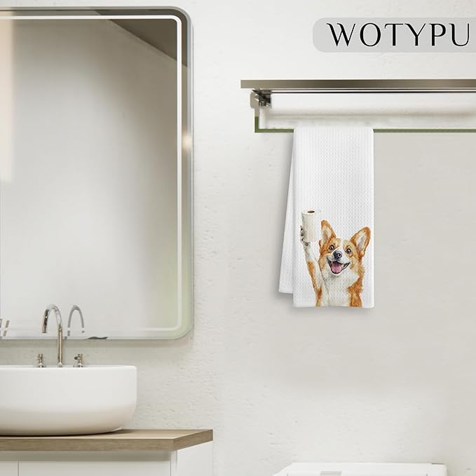 Funny Corgi Gifts Bathroom Hand Towels, Corgi Dog Lovers Gifts Decorative Hand Towels for Kids Guest Bathroom Washroom Half Bath, 16X24 Inch