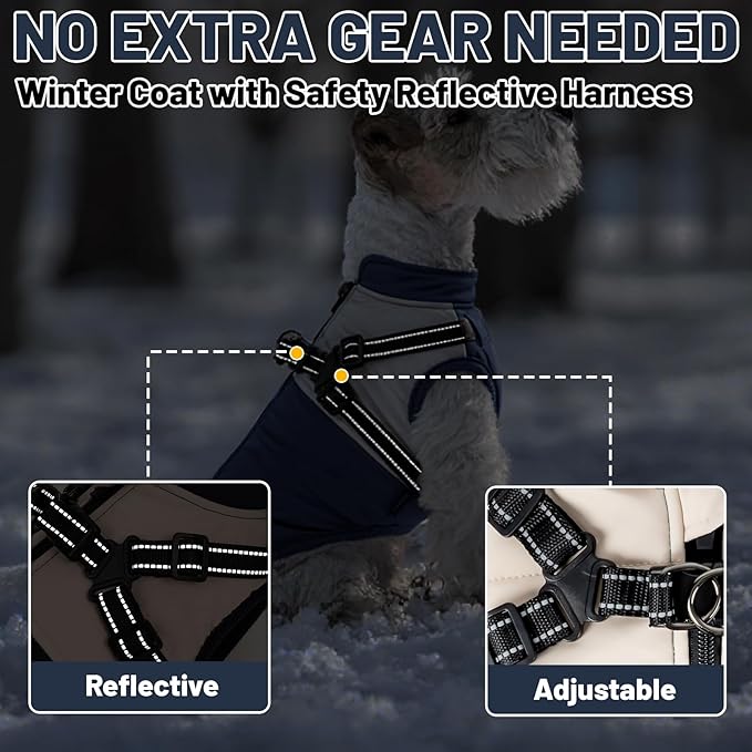 Dog Winter Coat for Small & Medium Dogs, Waterproof Dog Coat with Harness, Puppies Windproof Puppy Puffer Jacket, Snowsuit for Dachshund, Frenchie, Corgi (Classic Blue,L)