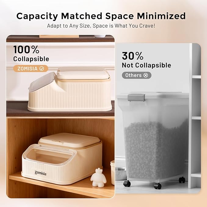 20-30lbs Collapsible Dog Food Storage - First-in, First-out Easy Dispense Base for Freshness, Pet Food Storage Containers with Transparent Lid and Scoop