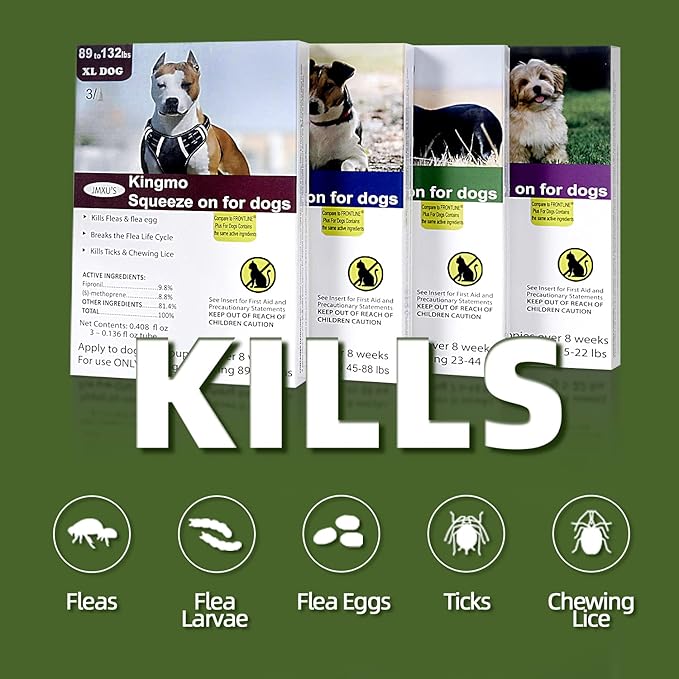 Flea and Tick Prevention for Dogs, Dogs Flea & Tick Treatment with Fipronil, Long-Lasting & Fast-Acting Topical Flea & Tick Control Drops (3 Doses, 45-88lbs)