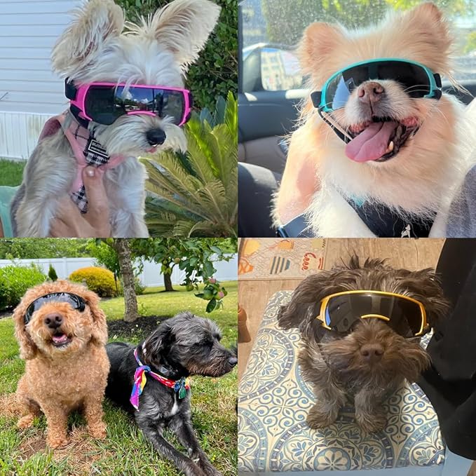 LESYPET Dog Sunglasses for Small Breed, UV Wind Dust Protection Dog Goggles for Pet Outdoor Driving Riding, Pet Glasses Eye Wear with Adjustable Strap, Pink