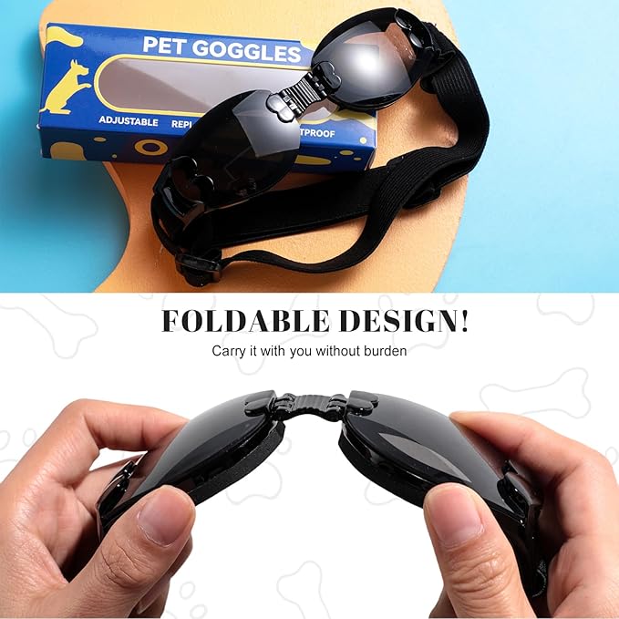 NVTED Foldable Dog Goggles, Dog Sunglasses UV Protection Wind Protection Dust Protection Fog Protection Pet Glasses Eye Wear Protection with Adjustable Strap