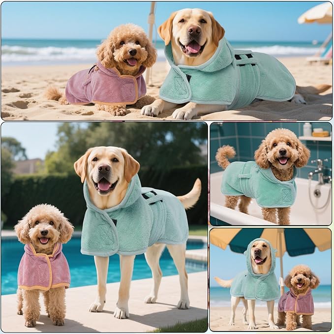 DENTRUN Dog Robes for After Bath - Super Absorbent & Fast Drying Coat with Hood, Bathrobe Beach Essentials, Bath Towels for Drying Dogs Medium, Bath/Beach/Swimming Quick Dry Towel Robe