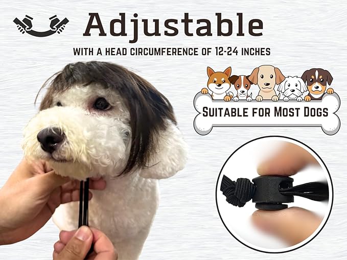 DS. DISTINCTIVE STYLE Dog Wig for Small and Medium Breeds Trimmable Pet Costume Accessories Cat Cosplay Prop for Halloween, Christmas and Dress Parties, Black