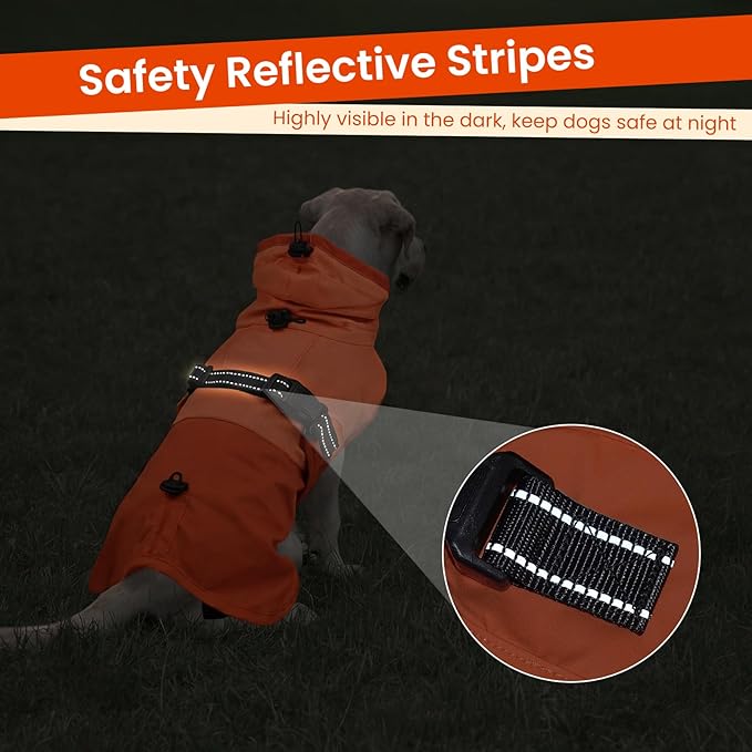 BRKURLEG Dog Raincoat for Small Medium and Large Dogs Waterproof Dog Rain Jacket Adjustable Hooded Dogs Raincoat Pet Rain Coat Poncho with Leash Hole, Reflective Strip, Orange, S
