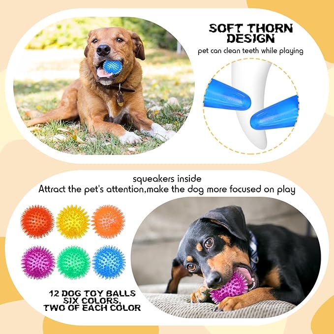 Syhood 60 Pcs Squeaky Dog Toys Bulk Stuffed Plush Chew Toys Puppy Teething Rope Cute Spiky Chew Ball for Small Dog Pet Teething Gift(Cute Style)