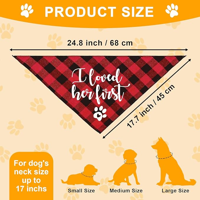 Funny Cute Engagement Red Plaid Pet Dog Cat Bandana Scarf I Loved Her First for Dog Lover Owner Wedding Photo Props