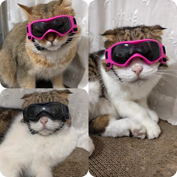 LESYPET Extra Small Dog Goggles, UV Protection Dog Sunglasses for Cats Puppy, Windproof Eye Protection Puppy Sunglasses for Outdoor Riding, Pink