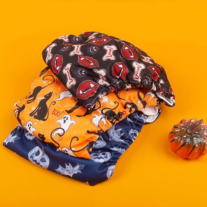 CuteBone Halloween Male Dog Diapers Belly Bands 3 Pack for Male Dogs Wraps Washable Doggie Pants DM23S