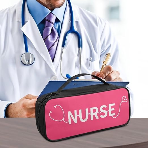 Gomyblomy Pink Stethoscope Case with Extra Room for Nursing Accessories, Cartoon Stethoscope Nurse Print Stethoscope Holder Storage Organizer Bag with Handle for Nurses