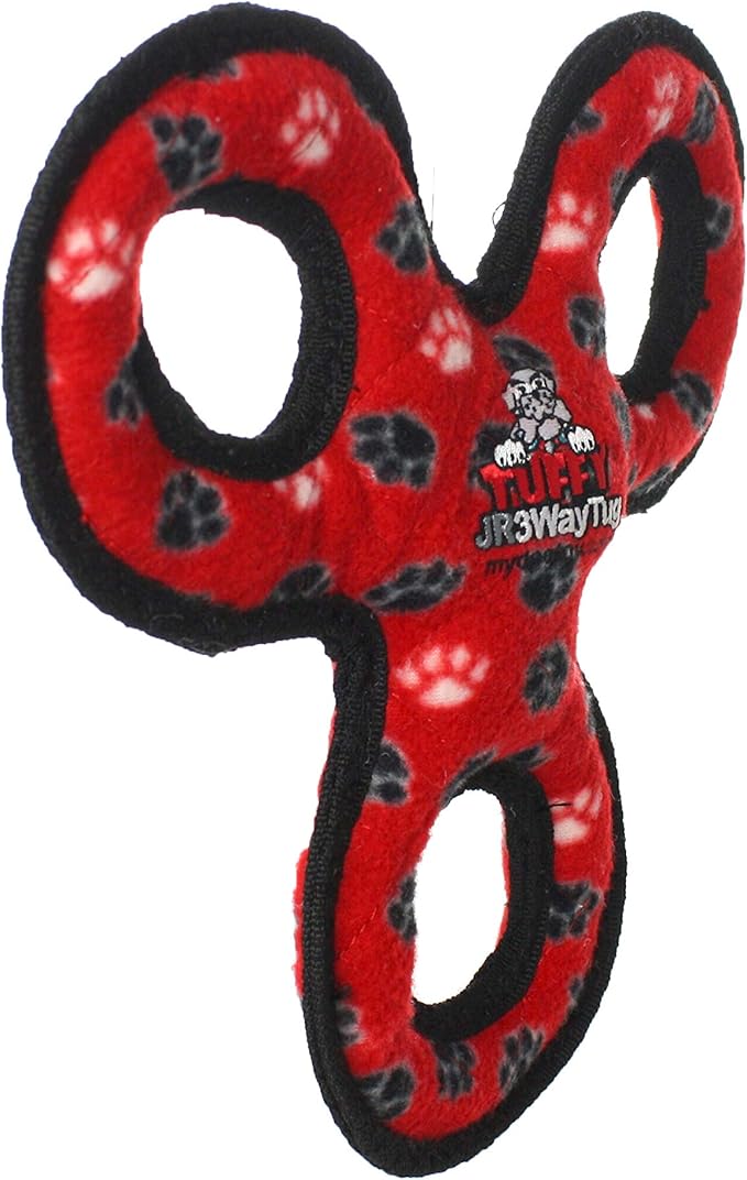 TUFFY - World's Tuffest Soft Dog Toy - Junior 3 Way Tug - Squeakers - Multiple Layers. Made Durable, Strong & Tough. Interactive Play (Tug,Toss & Fetch). Machine Washable & Floats (Red 2 Pack)