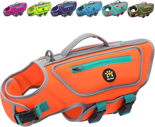 Dog Swimming Vest with D-Ring, Lightweight Dog Life Vests for Boating, Reflective Dogs Lifejackets Swimsuit Neoprene Pet Safety Jacket with Rescue Handle for Small Dogs, Orange, S