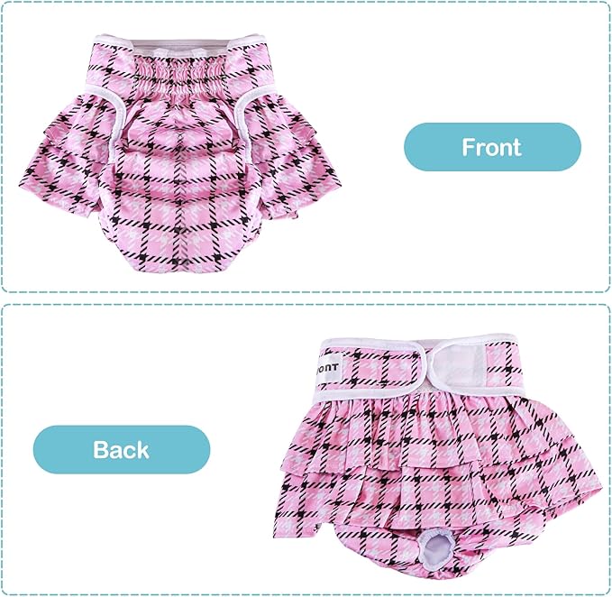 Avont 3 Pack Washable Female Dog Diapers, Reusable Period Diapers Cover for Girl Doggies Heat Cycle, Incontinence -Pink/Black/Brown Plaid(S)