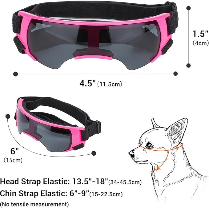 Dog Goggles for Small Dog Doggy Goggles with Adjustable Straps Windproof Eye Protection Pet Sunglasses Anti-UV Doggie Sunglasses to Small Breed, Pink