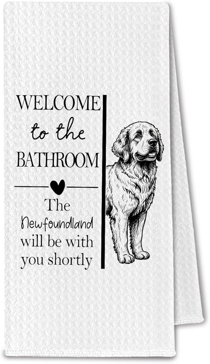 Newfoundland Gifts Bathroom Hand Towels, Newfoundland Dog Owner Lovers Gifts for Women, Funny Dog Decorative Hand Towel for Bathroom Kitchen Decor, 16x24 Inch