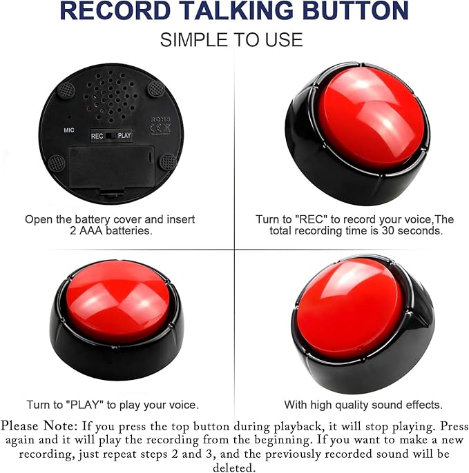 Recording Button - Funny Talking Dog Button for Pet Communication & Classroom Activities, Easy Record & Playback Sound Buttons, Office Toys with Multifunctional Voice Message Feature (Red)