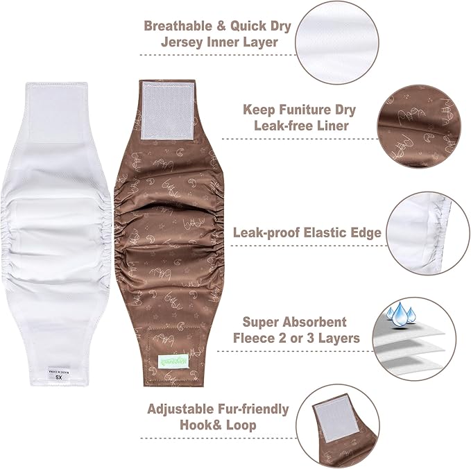 wegreeco Small Dog Diapers Male,Reusable Belly Bands for Male Dogs,Washable Doggie Puppy Male Diapers Wraps,Medium Large Size (5 Pack X-Small, Dinosaurs)