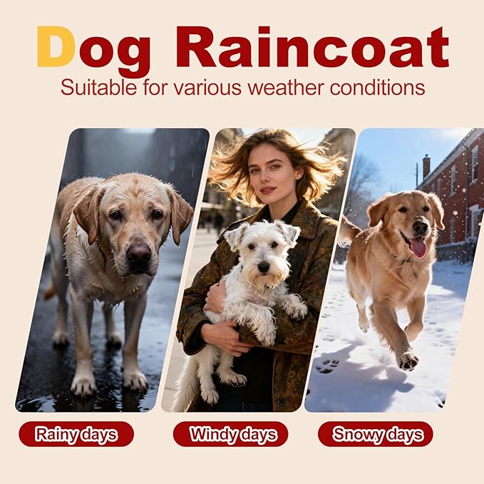 Dog Raincoat, Waterproof Dog Rain Jacket with Detachable Hood, Dog Rain Coat with Smooth Zipper, Elastic Cuff for Dogs, Outdoor Adventures/Walking Lightweight Puppy