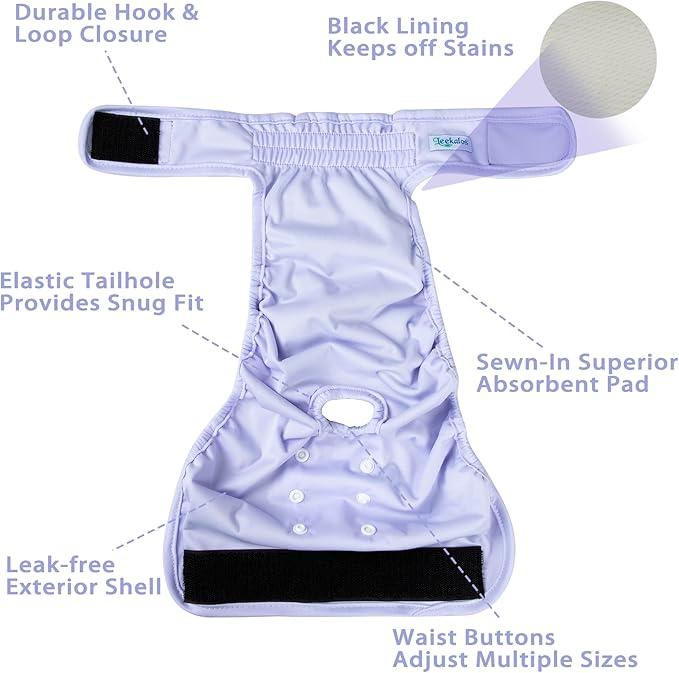 Leekalos Reusable Washable Dog Diapers Female (3 Pack) - Highly Absorbent Doggie Diapers - Size Adjustable Puppy Diapers for Dog Period Panties (Medium)