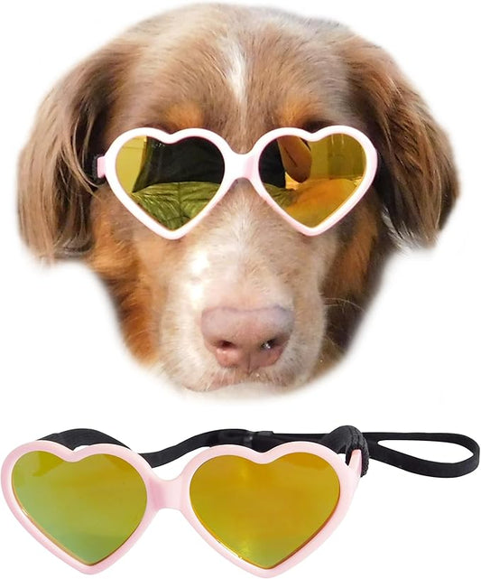 G012 Dog Pet Heart Shape Costume Prop Sunglasses Medium Breeds 20lb-40lbs (Pink-Pink Mirror)
