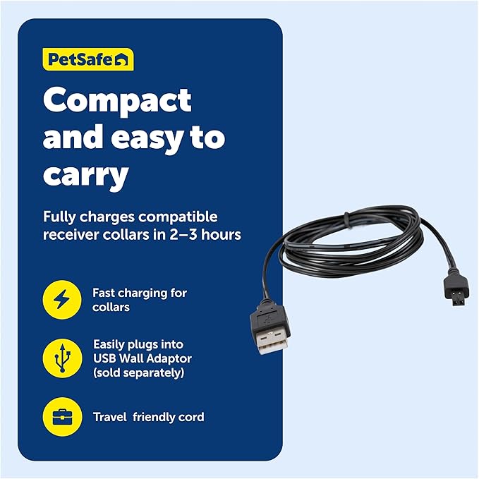 PetSafe Receiver Charger - Fast Charging Collar Cable - USB Charging Cord for Wireless Fence & In-Ground Fence Systems - Compatible with Select Rechargeable Receiver Collars