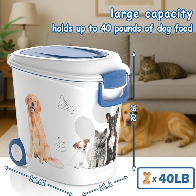 Vixzen Food Storage Container, Resin Material Dog Food Storage Container with Scoop and Wheels, Ideal Pet Food Storage Containers for Dogs
