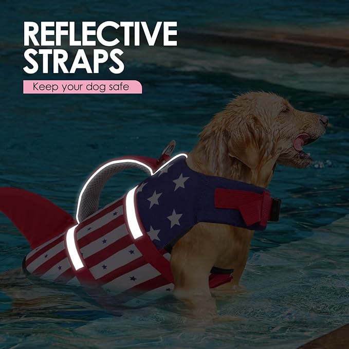 AOFITEE Dog Life Jacket, Dog Life Vest for Swimming, Shark Dogs Swimming Vest with Rescue Handle and Reflective Stripe, Ripstop Pet Float Coat Swimsuit Lifesaver Small Medium Large Dogs Blue XS