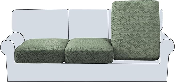 H.VERSAILTEX Jacquard Sofa Cushion Covers Stretch Sofa Covers for 3 Cushion Couch Furniture Protector Spandex Anti-Slip Soft Thickened Slipcovers Diamond Pattern(3 Seat Covers, Sea Grass)