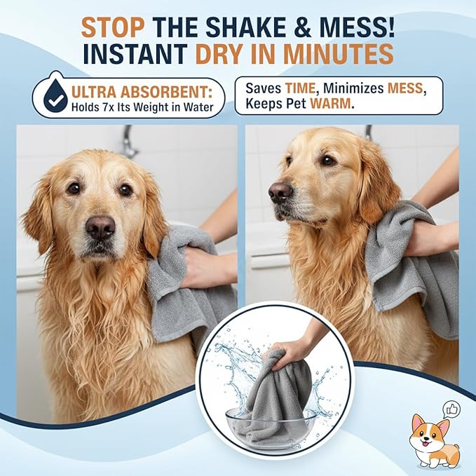 Dog Towel Keeps Your Pet Cozy After Every Use – Microfiber Towels for Drying Dogs & Cats – Quick & Efficient Grooming Gray Towel for Outdoor Play – Gently Dries Your Pet’s Fur 23.6X39.4in l Large 5PK