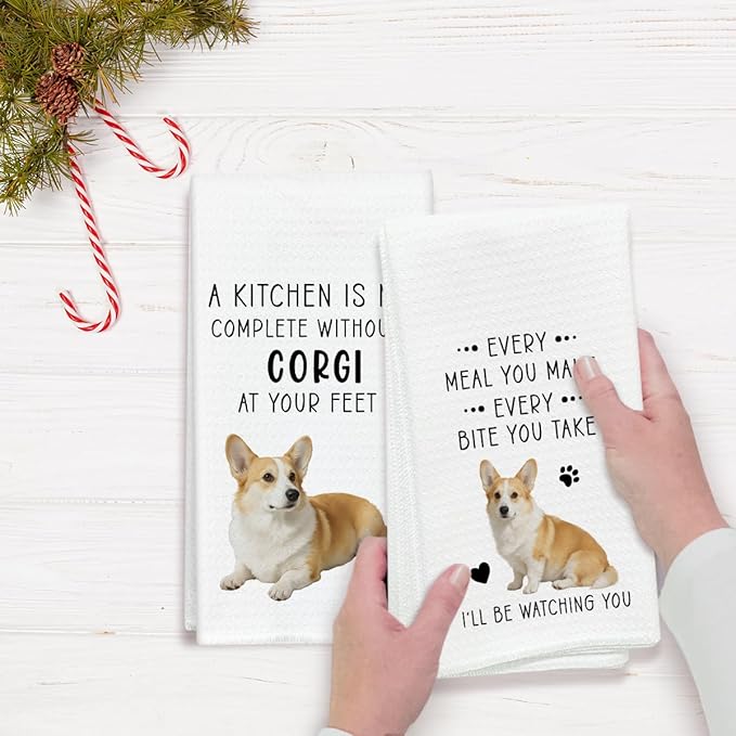 Funny Corgi Dish Towels for Kitchen Sets of 2, Gifts for Corgi Dog Lover, Drying Cloth Tea Towel Hand Towels for Cooking Baking Bathroom Decor, 16 x 24 Inch -11