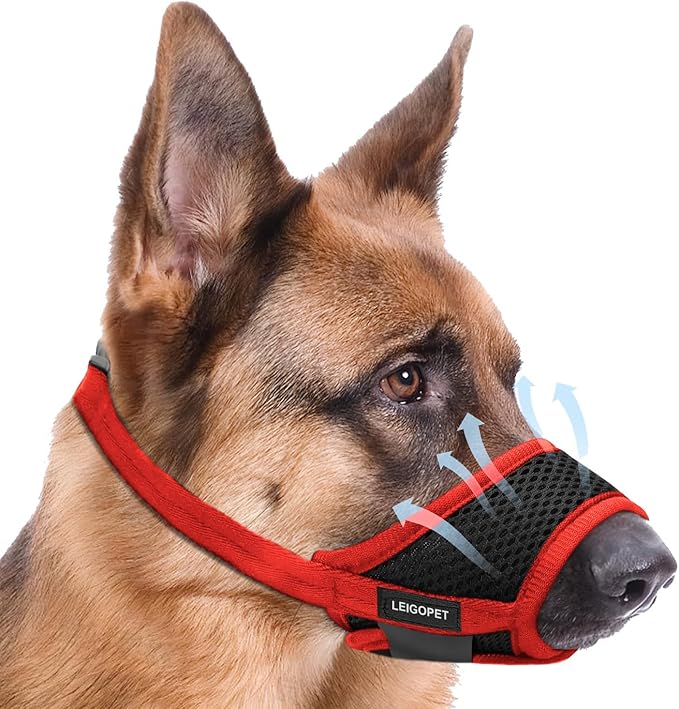 Dog Muzzle, Soft Nylon Muzzles for Small Medium Large Sized Dogs to Anti & Prevent Biting Barking Chewing, Pet Mouth Guard for German Shepherd with Adjustable Strap, Allows Panting Drinking (Red,M)