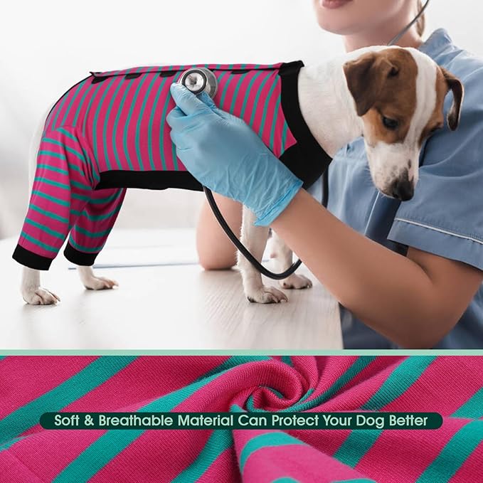 Kuoser Dog Recovery Suit, Anti Licking Dogs Rear Leg Sleeve, Abdominal Dog Surgical Suit with Pants Cover Protect Wounds, Dogs Elbow Protector Soft Pet Surgery Onesie Cone Alternative, Rose 4XL