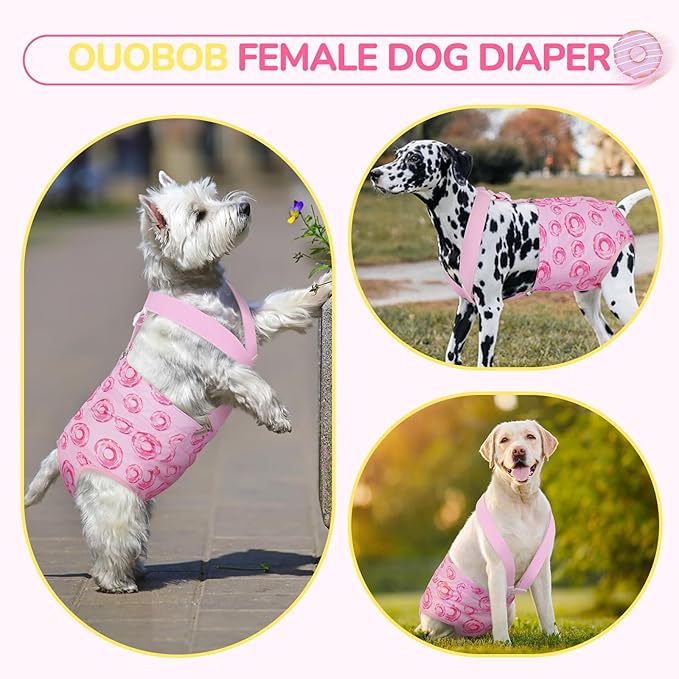 Extra Large Dog Diapers Female, Reusable Large Dog Diapers Female with Suspender,Washable Highly Absorbent Doggie Diaper in Heat Cycle Period Incontinence, Beagle, Collie (Pink XL)