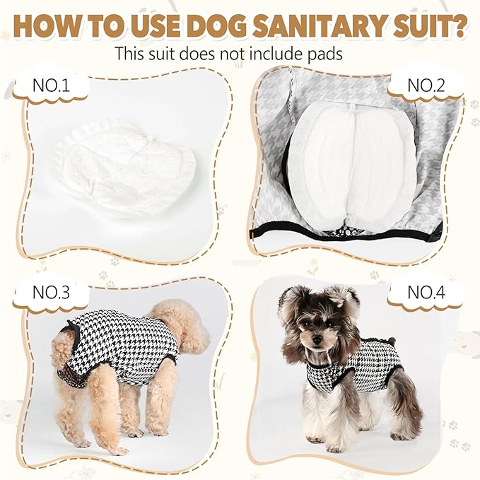 Dog Diapers Suit Period Onesie for Female Dog Sanitary Panties Male Doggy Heat Diapers Cover Fit for Small Medium Dogs Black Plaid/M