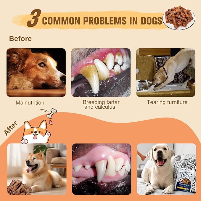 Dental Chew Bone Sticks for Dogs - Beef Flavor Teeth Cleaning Treats, Chew Toy for Small to Medium Dogs, Healthy Teeth Cleaning Treats (S, Chicken)