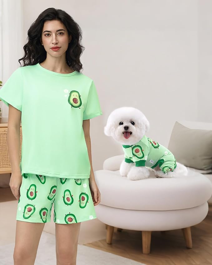 XPUDAC Matching Dog and Owner Clothes Womens Pajama Set Loungewear Short Sleeve Tee and Shorts, Owner and Pet Pajamas Are Sold Separately, M Green