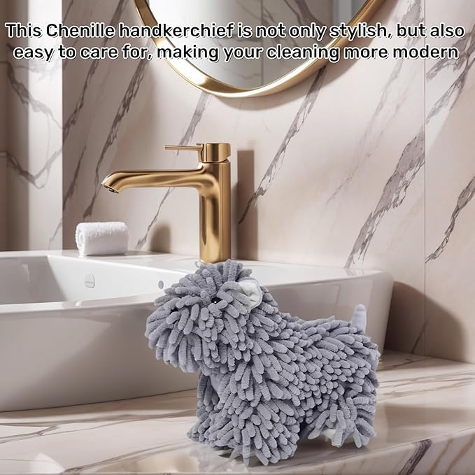 Cute Puppy Chenille Hand Towel, Puppy Shape Fuzzy Ball Hand Towel, Fluffy Soft Absorbent Chenille Towels, Absorbent Decorative Fuzzy Ball Hanging Towel for Bathroom, Washstand (Khaki)