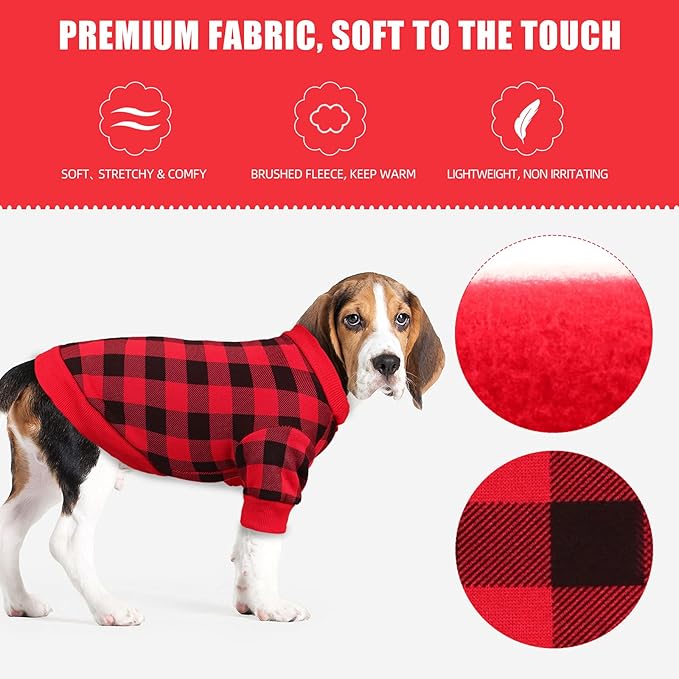 Dog Fleece Sweater for Small Dogs Buffalo Plaid Dog Clothes Soft Thickening Warm Puppy Clothes for Sweater Small Dogs Girl & Boy(S)