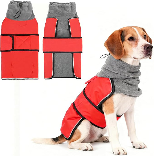 KOOLTAIL Dog Snow Jacket Winter Coat for Small Medium Dogs, Waterproof&Windproof Puppy Jacket with Fleece Lining and High Collar for Cold Weather, Warm Pet Snowsuit Vest Clothes with Leash Hole, Red L