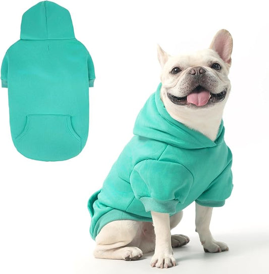 KOOLTAIL Dog Hoodie for Large Medium Small Dogs,Soft&Warm Pet Sweater with Leash Hole&Pocket Boy Girl,Puppy Fall Winter Jacket Clothes,French Pitbull Cold Weather Coat Sweatshirt,Lake Blue L
