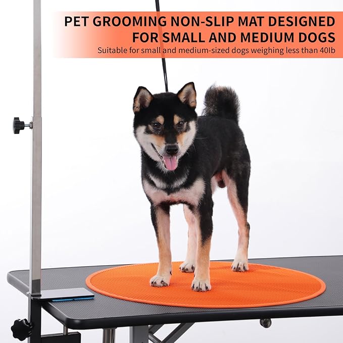 Pet Grooming Table Non-Slip Mat - Padded Mat for at-Home Grooming Dogs and Cats,Bathing Mat for Pets, Diameter: 22.4inch/57cm (Orange, Diameter: 22.4inch/57cm)