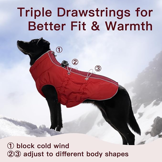 Medium Dog Coat - Warm Zip Up Snowsuit Dog Harness Vest, Reflective Water-Resistant Dog Jacket for Medium Dogs - Red