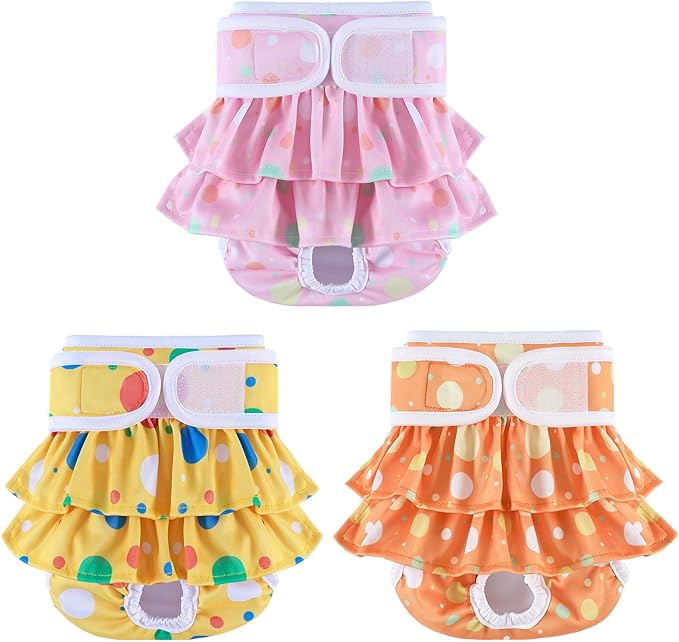 Washable Dog Diapers Female 3 Pack Reusable Premium Highly Absorbent, Flexible Puppy Diapers, Durable Leak-Proof Dot for Period Heat Incontinence Potty Training, XS