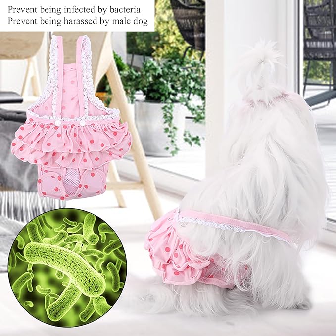 Cotton Breathable Sweet Dots Pet Suspender Pants Sanitary Menstrual Underwear for Dogs Puppies Soft Comfortable Adjustable Straps Pink Purple S M L XL XXL (M)