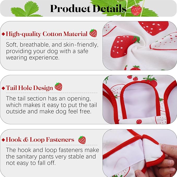 QBLEEV Dog Diapers Female Washable Sanitary Pantie with Adjustable Suspender, Reusable Male Dog Period Diapers for Heat, Doggie Diapers Cute Pet Panties Puppy Dog Underwear for Teddy French Bulldog L