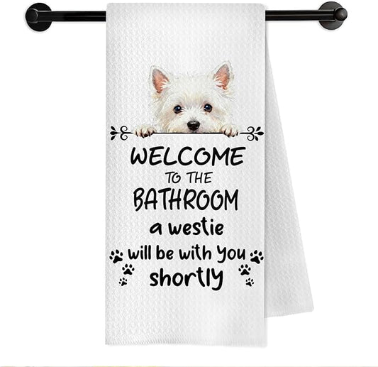 Funny Westie Dog Bathroom Hand Towels, West Highland Terrier Gifts, Westie Gifts for Women Men Decorative Hand Towels for Bathroom Toilet Washroom Restroom, 16x24 Inch