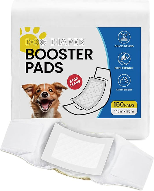 Disposable Dog Diaper Liners Booster Pads for Male & Female Dogs - 150ct | Diaper Inserts fit Most Washable Dog Wraps and Belly Bands,Regular