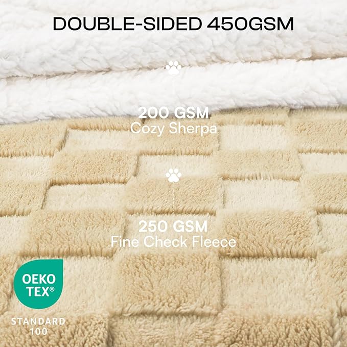 Luciphia Waterproof Dog Blanket for Small Dogs Washable Soft Sherpa Fleece Cat Blankets with 3D Jacquard Cozy Calming Reversible Couch Protector Furniture Protection for Pet, Beige White, 40x28 inch