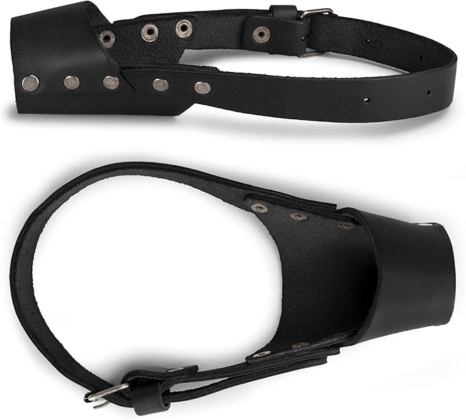 Taco Dog, Leather Dog Muzzle Guard Handmade from Full Grain Leather - Secure Training Cover, Mouth Guard Mask Prevents Biting Chewing (Charcoal Black, Small)