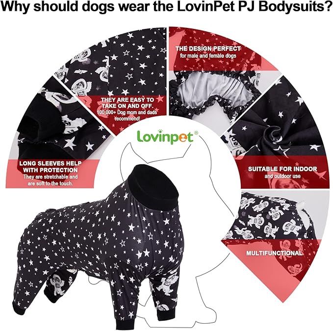 LovinPet Pitbull Pajamas, Slim fit, Lightweight Pullover, Full Coverage Dog PJs, Outer Space Astronaut Print, Large Breed PJ's, Big Dog Pajamas, Pitbull Onesie, 2XL